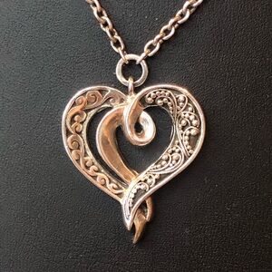 LOIS HILL Yin Yang Cut Out Scroll Granulated Filigree Heart Pendant Necklace